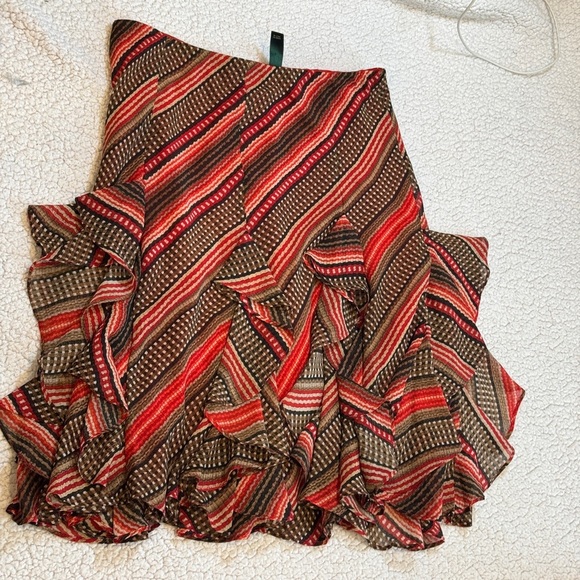 Lauren Ralph Lauren Women's Patterned Ruffled Georgette Skirt sz Small red brown - Picture 10 of 12